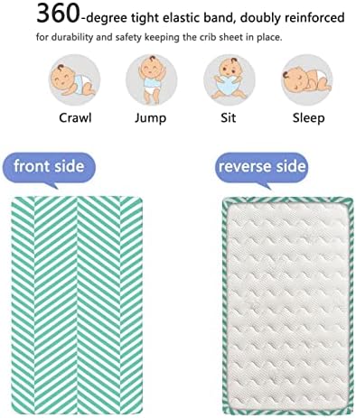 Mini-berço com tema geométrico folhas de berço, lençóis de berço portáteis folhas de colchão macio para crianças macias para menino ou garotas ou berçário, 24 “x38“, marinho verde-marinho