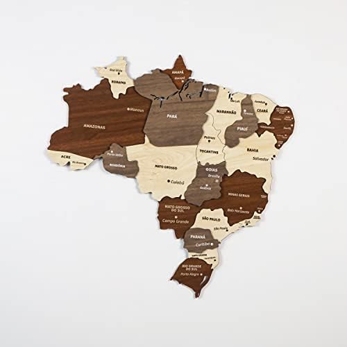 Colorfull Worlds Multilayed Wooden 3d Brasil Mapa, presente para amigo brasileiro, decoração de parede de madeira brasileira,