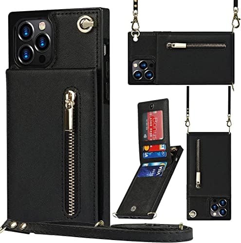 Caso para iPhone 14 Pro, crossbody wallet titular de carteira de couro PU flip destacável Strap strap ajustável Mulheres