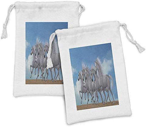 Conjunto de bolsas de tecido de cavalo de Ambesonne de 2, gráfico gerado digitalmente de um rebanho de animais correndo