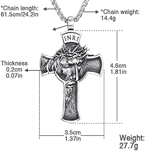 Nightcruz inri Jesus Cristo colar, colar de pingente cruzado com coroa de espinhos Jesus