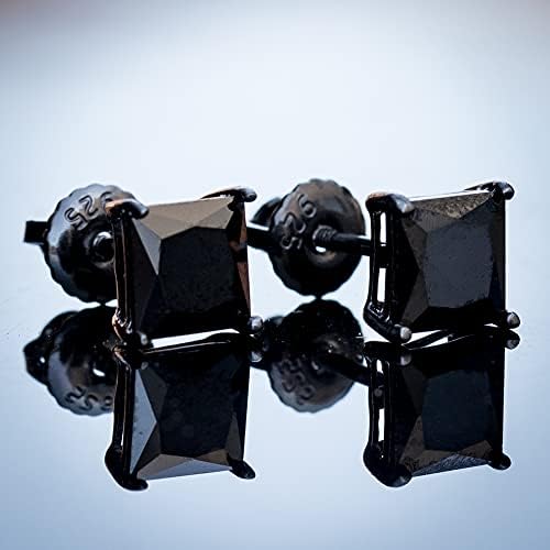 Pequeno Onyx preto 925 Sterling Silver Square Princess Princess Cutfast Brincos traseiros