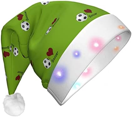 SDERDZSE Futebol Chapéu de Natal de Cartoon de futebol com luminosa novidade adulta Hats para Papai Noel para decorações de festas