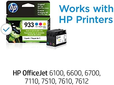 HP 933 ciano, magenta, cartuchos de tinta amarela | Trabalha com a HP OfficeJet 6100, 6600, 6700, 7110, 7510, 7610 Series | N9H56FN
