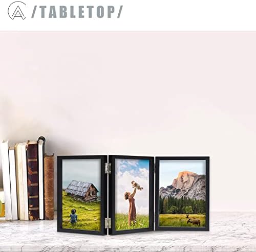 Aevete 4x6 Double Picture Frame Display Vertical Rustic dobring Photo Frames, preto