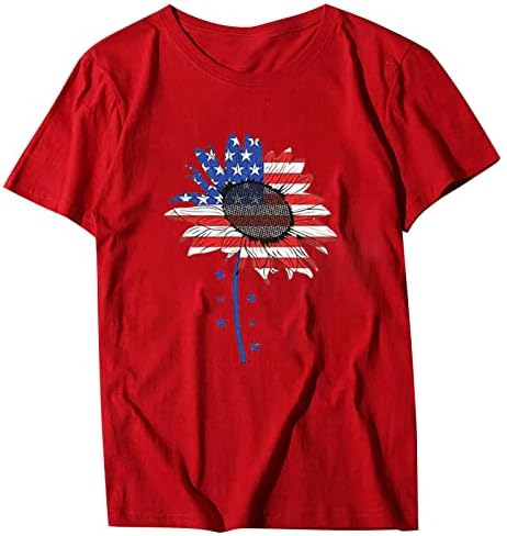 American Flag Sunflower Tees for Women Star Stripes T Camisetas Camisetas Camiseta curta T-shirt 4 de julho Tops patrióticos