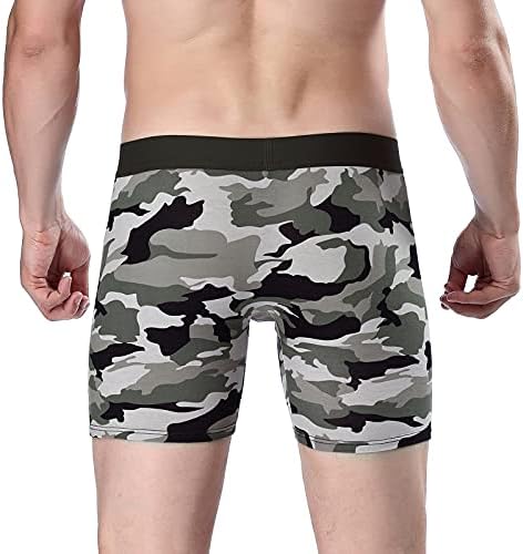 Cuecas boxer masculinas, camuflagem imprimem roupas de algodão super macio de algodão longa e regular perna sem show tronco de performance