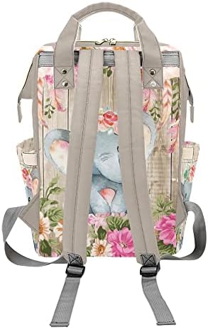 Mochila de fraldas personalizadas de elefante de flor Custom com nome unissex enfermagem de grande capacidade mamãe mochila