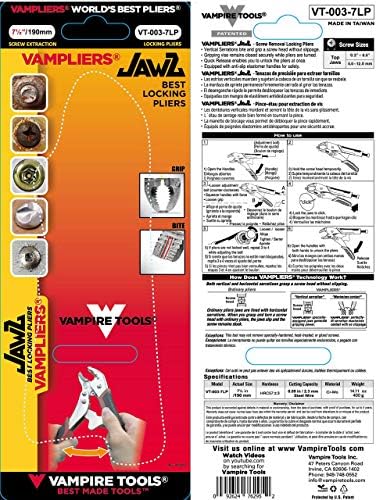 Vampliers Jawz 7.5 Alicates de travamento de parafuso para danos, enferrujados, despojados, segurança, parafusos/porcas