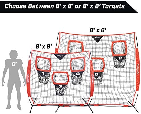 Gosports Football Trainer Throwing Net - Escolha entre 8 pés x 8 pés ou 6 pés x 6 pés redes - Melhore a precisão de lançamento de QB - inclui estrutura de arco dobrável e caixa de transporte portátil