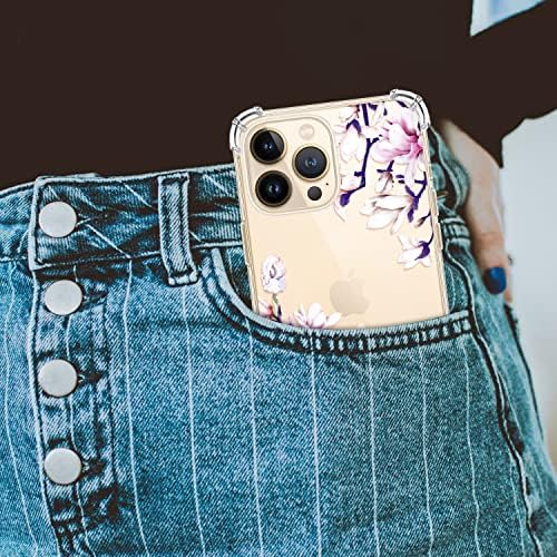 Yoyori iPhone 14 Pro Case com protetor de tela, design de padrões de flores, Floral Clear Women Phone Case de choque protetor à prova