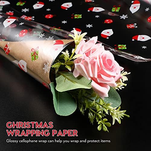 Nuobester Papai Noel Claus Celofane Roll, Papel de embrulho de celofane transparente de Natal 2. 5 mil espessos