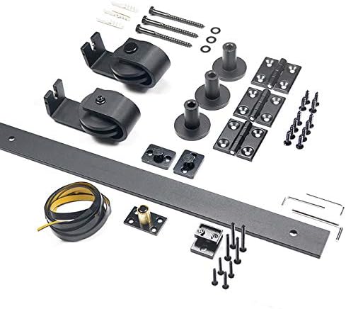 DIYHD 37-3/8 Hardware de porta deslizante de dobragem, rolo de montagem superior de pista preta, kit para 2 portas,