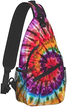 Blublu de grande capacidade Sling Saco, Ajuste e reversível Alça de ombro Viagem Crossbody Daypack - Tie Dye Colorido Rainbow