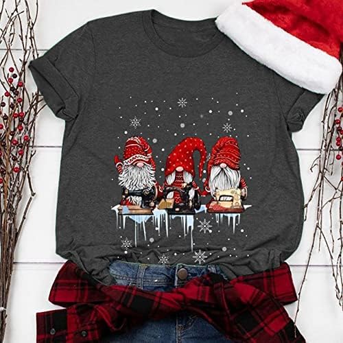 ZL Geqinai Christmas T-shirts Womens Xmas Print Shirts Holida Manga curta Tops Tees Loose Crewneck Athletic Gym T-