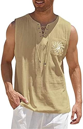 ZDDO Mens algodão linho com mangas camisetas de tração vadia gráfica de pescoço tampas de tanques de impressão gráfica relaxada