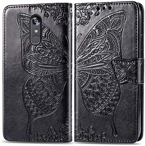 Caixa da carteira Zyzx LG Stylo 5, 3D Butterfly Flower LG Stylo 5 PU Couro Flip Phone Shell, com slot de cartões de crédito