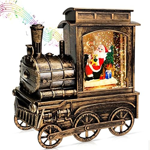 Musical canto iluminado de Natal de trem de neve globo lanterna decoração com timer 8 canções Caixa de presente Santa