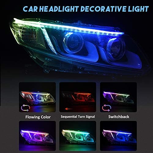 Micuning rgb kits de luz de tira LED flexível, 2 pcs de 18,5 polegadas LED de várias cores diurna Luzes de corrida carro Carteira