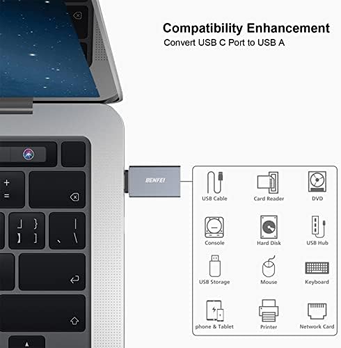 Benfei USB C para USB 3.0 Adaptador, 3 Pacote USB C para um adaptador masculino a feminino compatível com MacBook 2018 2017