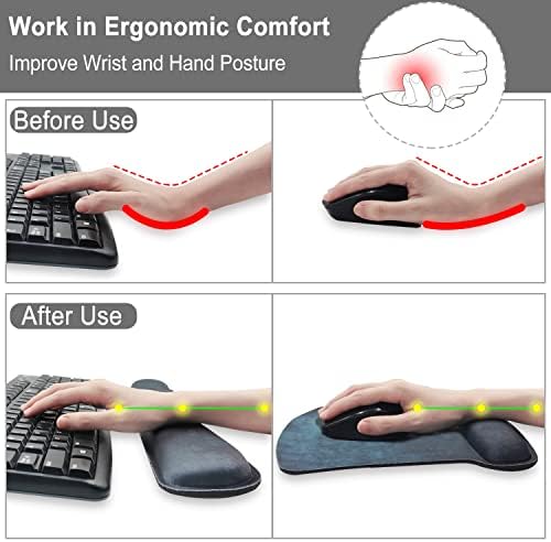 Roupa ergonômica de mouse e descanso de pulso do teclado, suporte do pulso com mouse com base de borracha sem deslizamento conjunto