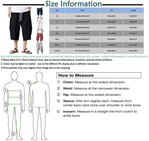 Shorts de linho de algodão wenkomg1 para homens, troncos japoneses sólidos soltos casuais, calças de calf ajustáveis ​​da cintura