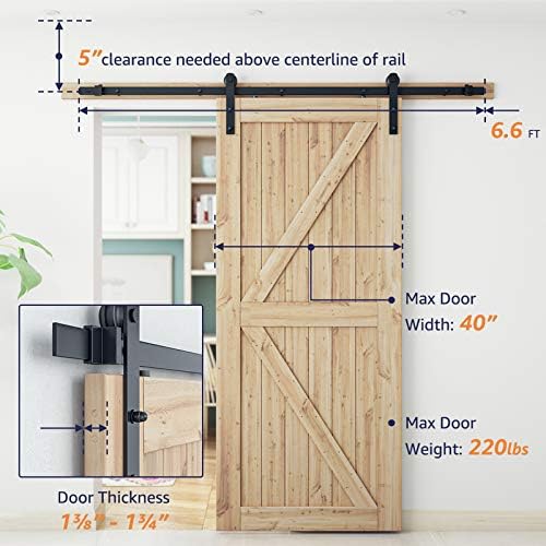 SmartStandard de 6,6 pés de serviço pesado resistente Kit de hardware de porta de celeiro +maçaneta da porta do celeiro +rolo guia ajustável do piso