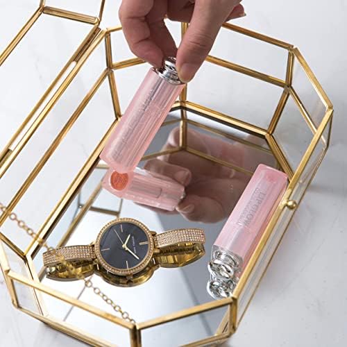 Caixa de bugigangas de jóias de ouro e clear, caixa decorativa de vidro, armazenamento chique para design para cosméticos/pulseira/colar/anel,