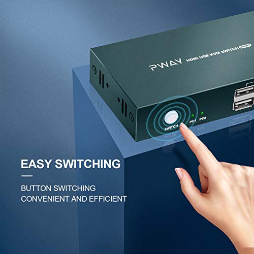 KVM Switch HDMI 2 Port, 4 USB 2.0 Hub, UHD 4K@30Hz, teclado sem fio e mouse sem fio, sem energia, com cabos HDMI e USB