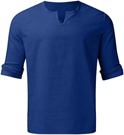 Roupa de 2 peças masculinas para homens peças de linho de algodão Henley Shirt Manga longa e mecânica casual de homens