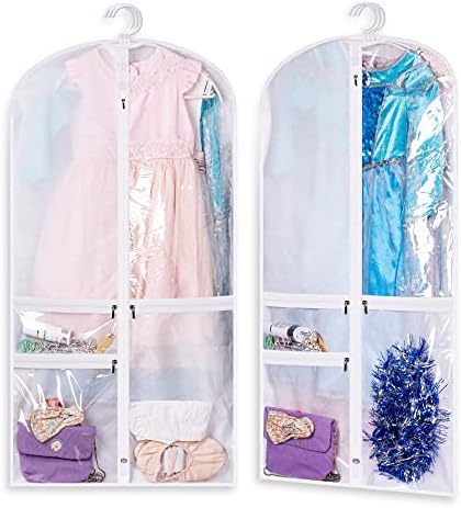 Bolsa de vestuário de dança de fantasia de kimbora com 3 bolsos claros com zíper para ternos de capa de vestido, protetor de viagens