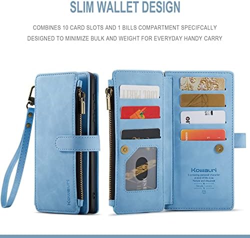 Kowauri para Samsung Galaxy S23 Plus Caso, PU Carteira de couro Folio Flip Caso Zipper Pockett Card Titular Magnético Case