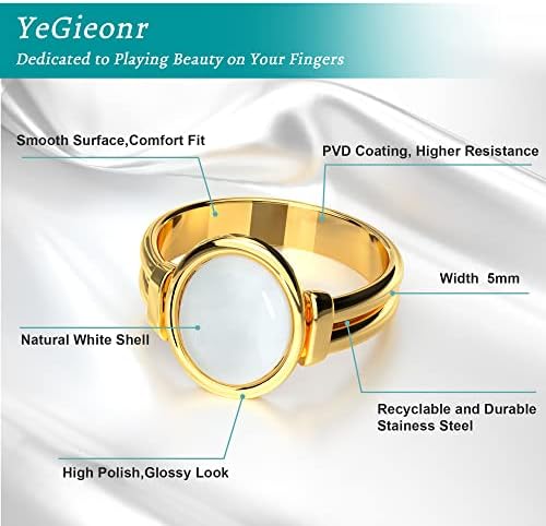 Yegieonr Shell Gold Signet Rings for Women, anéis de aço inoxidável não cansados ​​com o anel de declaração de ouro de 18k e grossa