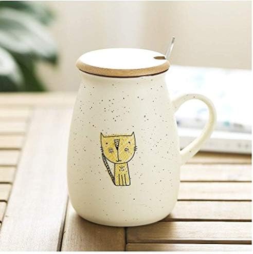 Tenbroman 380ml Creative Kitten Caneca, copos de chá de cerâmica com colher de tampa, copo de leite de casal de desenho