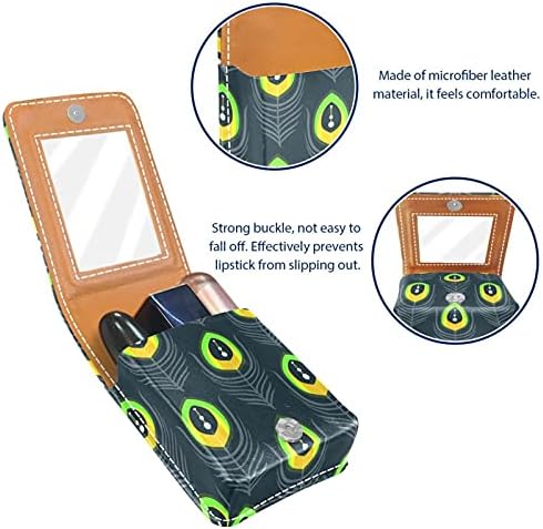 Pattern Batom Case de batom de pavão, fofo portátil, porta -maquiagem com espelho para bolsa de bolsa leva até 3 batom