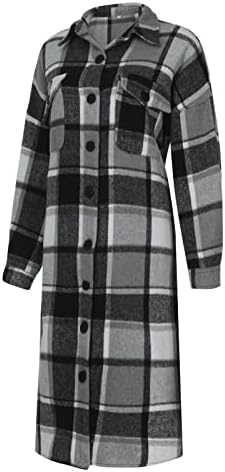 Túnica Blusa de mola de manga larga de túnica para mulheres de botão de caminhada na moda cardigan xadre