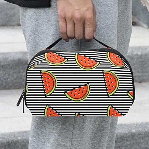 Bolsa de maquiagem de listras pretas de melancia do verão vermelha para bolsa de organizador portátil de viagem