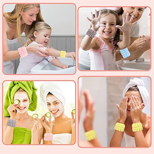 4 Pares Bandas de pulseira de spa de microfibra para lavar o rosto, toalhas de pulso feminino para lavar o rosto, absorver pulseiras de lavar o rosto, impedir a água de derramar seus braços