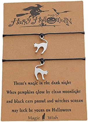 2pcs Halloween Cartão de Halloween Sankets Definir melhores bruxas charme colorido string witches pulseiras engraçadas pulseira de gato halloween jóias de amizade para mulheres homens