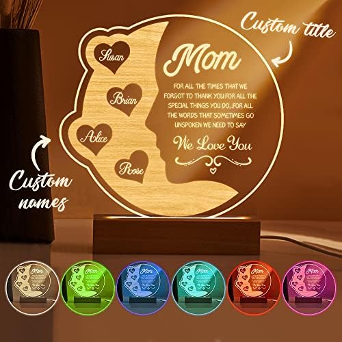 Presentes do Dia das Mães para Mãe da Filha Son Son Luz noturna personalizada com nomes de crianças da família Presentes