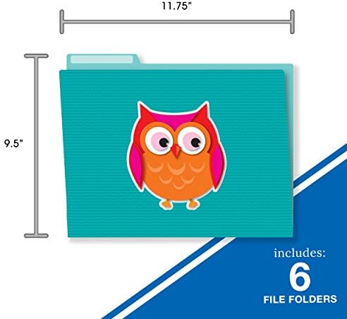 Carson Dellosa OWL Decorativa File Pasta Conjunto - 11,75 x 9,5 Pastas de arquivo coloridas para arquivamento, para escritório ou