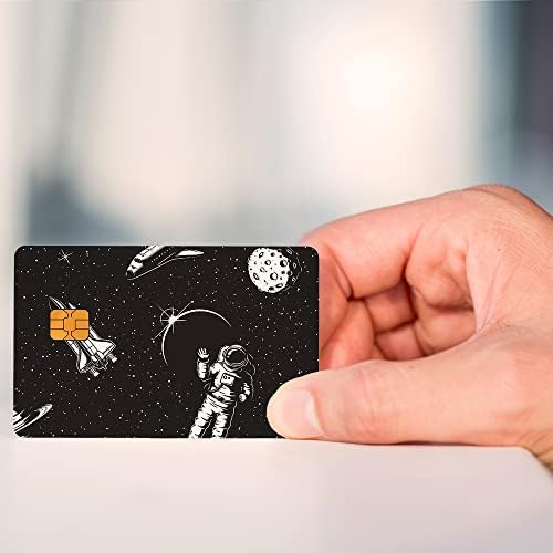 Adesivo de cartão 4pcs com preto de estilo branco planeta astronauta - adesivo de vinil trippy para crédito, débito, cartão