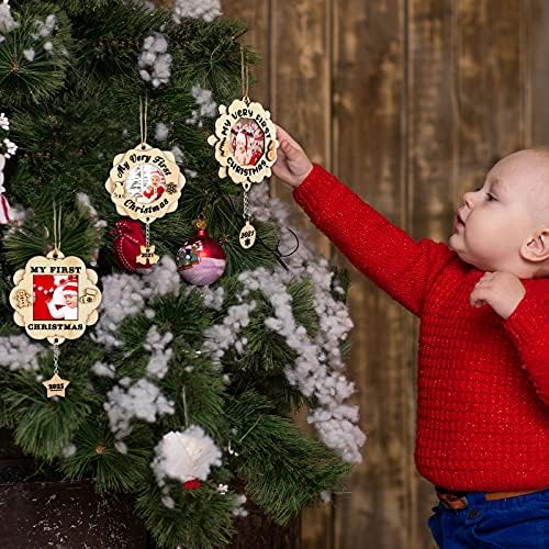3 Peças Ornamento de Natal moldura fotográfica do bebê Primeira moldura de imagem de Natal do bebê Modagem pendurada moldura