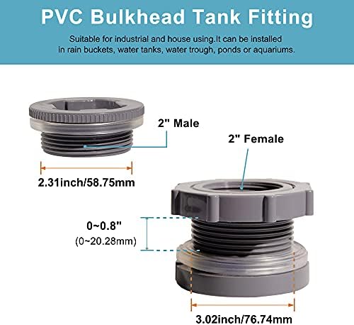 Ququyi 2 polegadas PVC PVC Bulkhead Water Tank Connector Adapting Adapting com plugues através do encaixe de tubo de bulk para barris