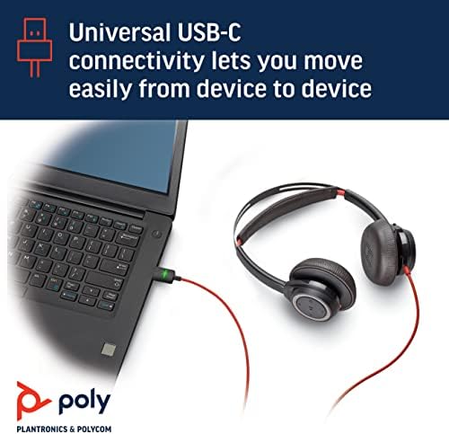 Poly - Blackwire 7225 Wired USB -C fone de ouvido - preto - fone de ouvido de computador de orelha dupla - conecte -se ao PC/Mac