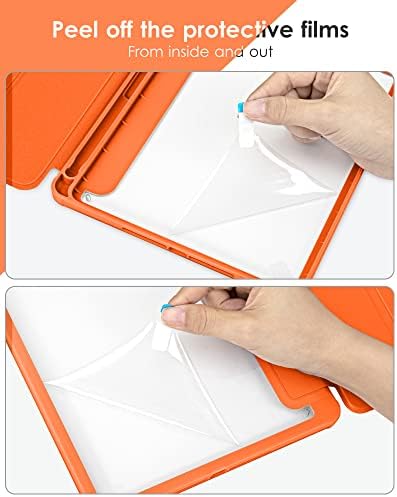 Dttocase iPad 6th / 5th Generation 9,7 polegadas, iPad Air 2 & 1 9,7 polegadas de caixa com tampa traseira transparente à prova de choque transparente [suporte de lápis embutido, sono / acordamento automático]-laranja