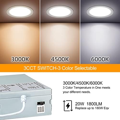 LZOME LED de 8 polegadas Luz embutida com caixa de junção Ultra-fino, 3000K/4500K/6000K selecionável, 5% - Dimmable DiMLELL LED Downlight, 1800lm CRI80 Alto brilho iluminação embutida