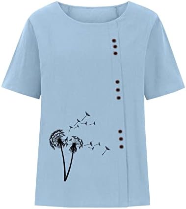 Caminhadas de linho de algodão feminino Tops Casual Trendy Dandelion Print Plus Size Tamar