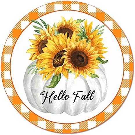 Placa de placa de metal redonda Hello Hello Sunflowers de abóboras de outono SIGN SIGN METAL ARTIR PRIMEL