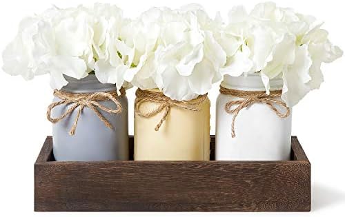 Dahey Decorative Mason Jar Centropipe Bandeja de madeira com flores artificiais Decoração rústica da fazenda do país para plantas